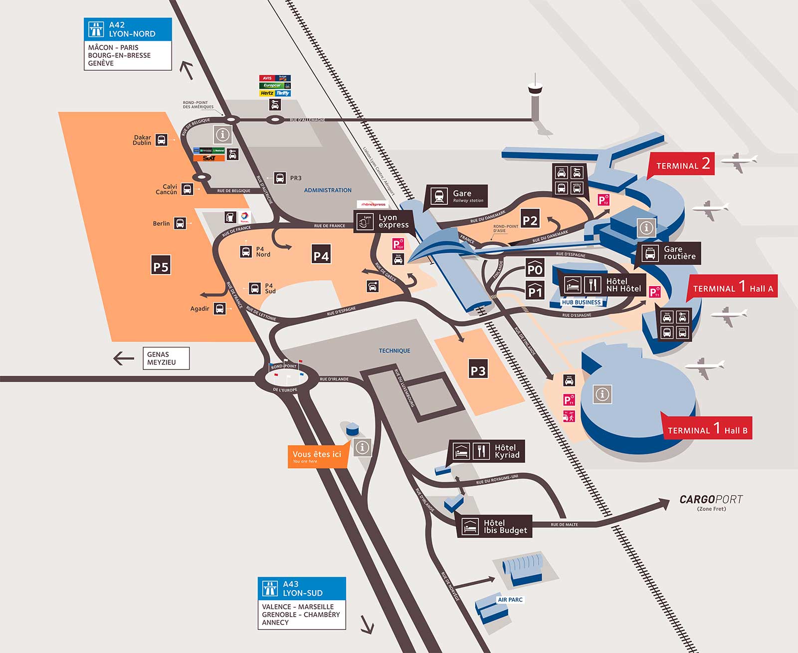 Lyon Airport Map Plan L A roport Lyon St Exup ry ZKMPP